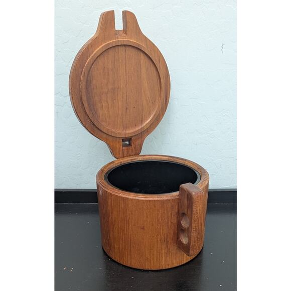 Birgit Krogh Staved Danish Teak Ice Bucket by Woodline w Insert 1970's Scandi - Picture 3 of 9